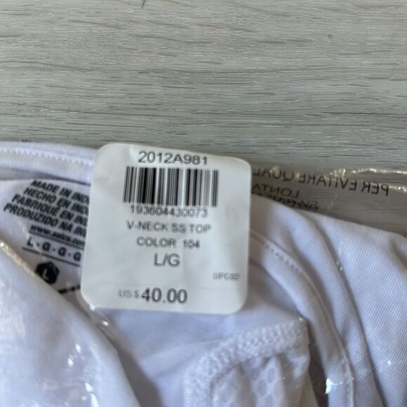 OASICS WOMEN'S V-NECK SHORT SLEEVE‎ TOP WHITE L NWT IN PACKAGING - Picture 7 of 8